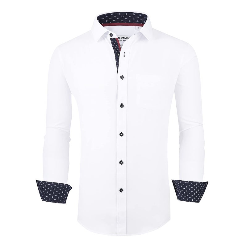 Alex Vando Mens Dress Shirt Wrinkle Free Regular Fit 4-Way Stretch Button Down Shirts,White,XXL - Image 1