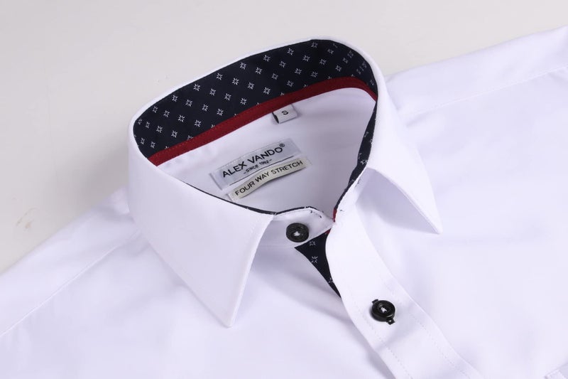 Alex Vando Mens Dress Shirt Wrinkle Free Regular Fit 4-Way Stretch Button Down Shirts,White,XXL - Image 3