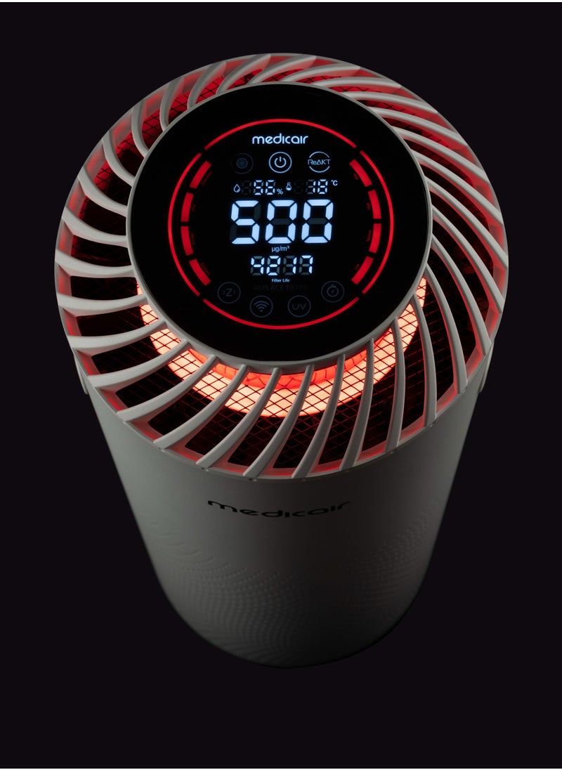 medicair - Pro Air Purifier, Mold Control, Clean Dust, Removes Allergies/Odors/Viruses and Gases, 605m³/h Throughput, 28dB Sound Level, LCD Touchscreen, Carbon Filter, White | Medicair Pro - Image 1