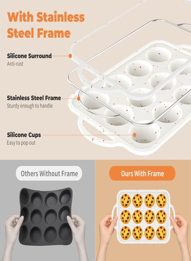 POSOSTO 2Pack Silicone Muffin Pan For Baking With Metal Reinforced Frame, 12 Cup Regular Size Nonstick Cupcake Pan, BPA Free Silicone Muffin Tray, Cupcake Baking Pan Molds for Oven - Image 2