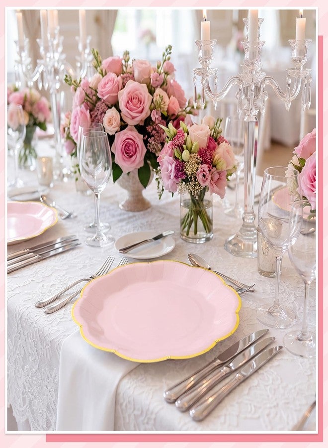 NatNarr 30 Pcs Pink and Gold Paper Plates, 9 Inch Pink Paper Plates Pink Plate with Gold Trim Scalloped Mothers Day Plate for Baby Shower, Wedding, Birthday, Mothers Day Party Supplies - Image 5
