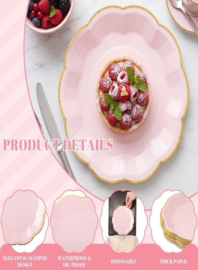 NatNarr 30 Pcs Pink and Gold Paper Plates, 9 Inch Pink Paper Plates Pink Plate with Gold Trim Scalloped Mothers Day Plate for Baby Shower, Wedding, Birthday, Mothers Day Party Supplies - Image 3