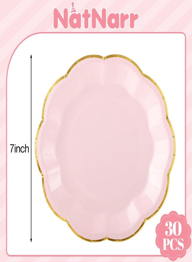 NatNarr 30 Pcs Pink and Gold Paper Plates, 9 Inch Pink Paper Plates Pink Plate with Gold Trim Scalloped Mothers Day Plate for Baby Shower, Wedding, Birthday, Mothers Day Party Supplies - Image 2