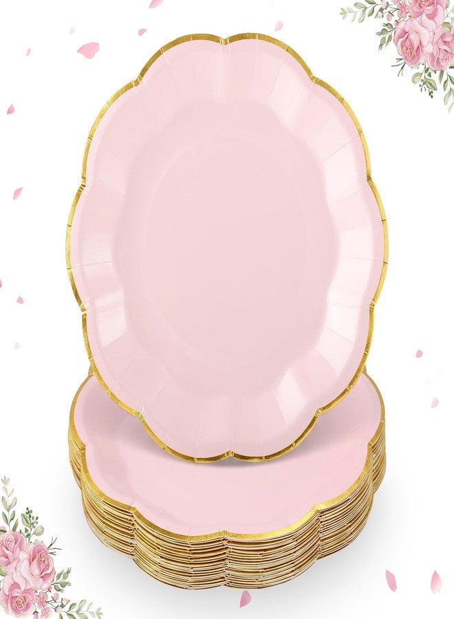 NatNarr 30 Pcs Pink and Gold Paper Plates, 9 Inch Pink Paper Plates Pink Plate with Gold Trim Scalloped Mothers Day Plate for Baby Shower, Wedding, Birthday, Mothers Day Party Supplies - Image 1