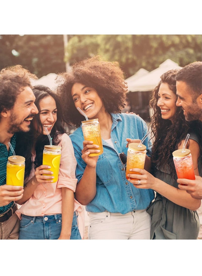 JOMILA Drinking Glasses Can Shaped with Bamboo Lids and Glass Straw 2pcs Set - 16oz 600ml Coffee, Soda Glass, Beer Glasses, Iced Coffee Glasses, Cute Tumbler Cup, Heat-Resistant Drink Glass - Image 5