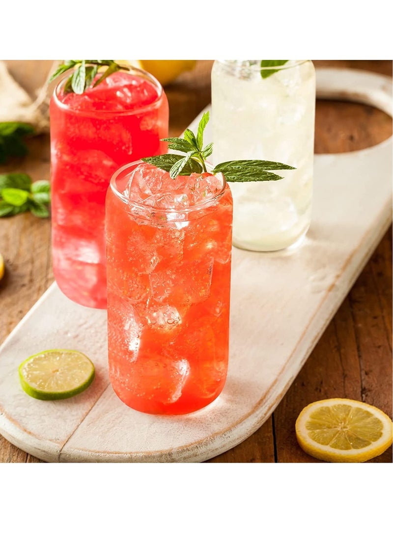 JOMILA Drinking Glasses Can Shaped with Bamboo Lids and Glass Straw 2pcs Set - 16oz 600ml Coffee, Soda Glass, Beer Glasses, Iced Coffee Glasses, Cute Tumbler Cup, Heat-Resistant Drink Glass - Image 2