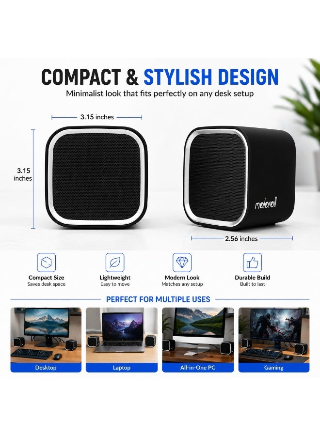 M4 USB Desktop Speakers – 6W 2.0 Stereo Computer Speakers with USB Power, 3.5mm AUX Audio & Compact Design for PC, Laptop & Mac - Image 2