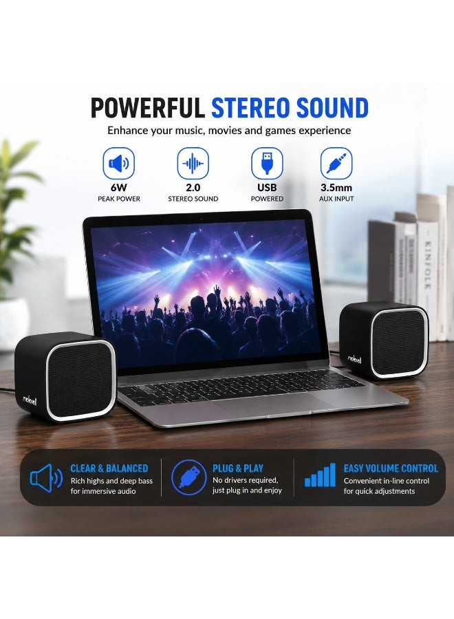 M4 USB Desktop Speakers – 6W 2.0 Stereo Computer Speakers with USB Power, 3.5mm AUX Audio & Compact Design for PC, Laptop & Mac - Image 5