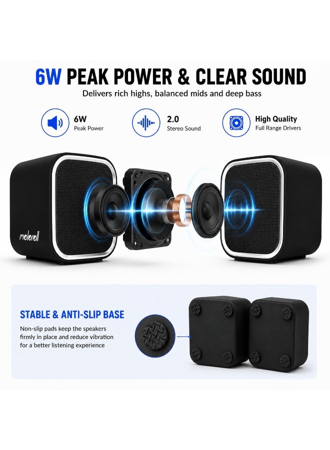 M4 USB Desktop Speakers – 6W 2.0 Stereo Computer Speakers with USB Power, 3.5mm AUX Audio & Compact Design for PC, Laptop & Mac - Image 4