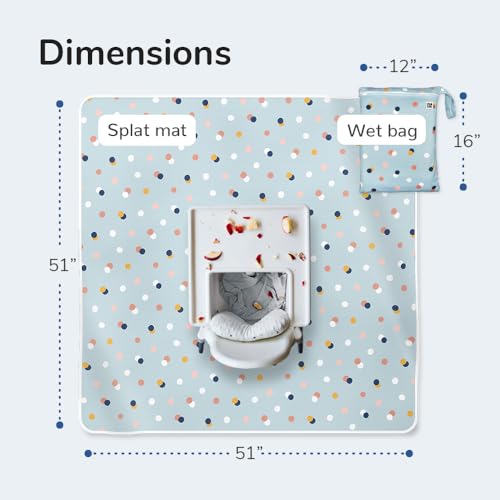 WildCubz 51" Heavy Duty Baby Splat Mat for Under High Chair | Includes Wet Bag | Premium Washable Toddler Mat | Baby Led Weaning | High Chair Mat for Floor | Craft Mat | Splash Mat (Dots on Dots) - Image 5