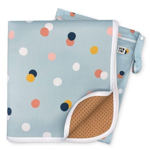 WildCubz 51" Heavy Duty Baby Splat Mat for Under High Chair | Includes Wet Bag | Premium Washable Toddler Mat | Baby Led Weaning | High Chair Mat for Floor | Craft Mat | Splash Mat (Dots on Dots) - Image 1