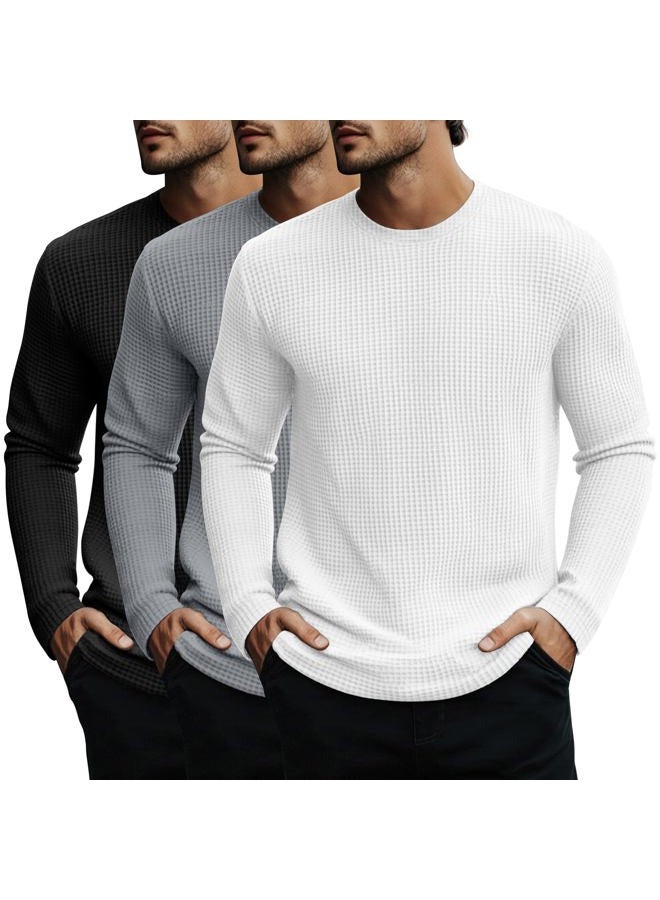 EverVibe 3 Pack Men's Big and Tall Long Sleeve Shirts, Waffle Crew Neck Thermal Underwear Tops Lightweight Casual Undershirts, Black, White, Gray, 3XL - Image 1