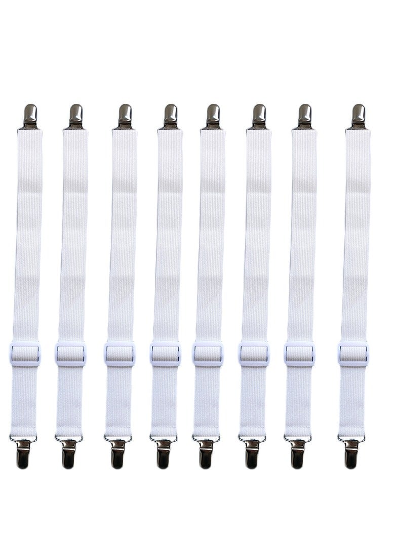8Pcs Adjustable Bed Sheet Straps Clips, Holder Adjustable Mattress Clips for Home, Grippers to Hold Sheet(White) - Image 1