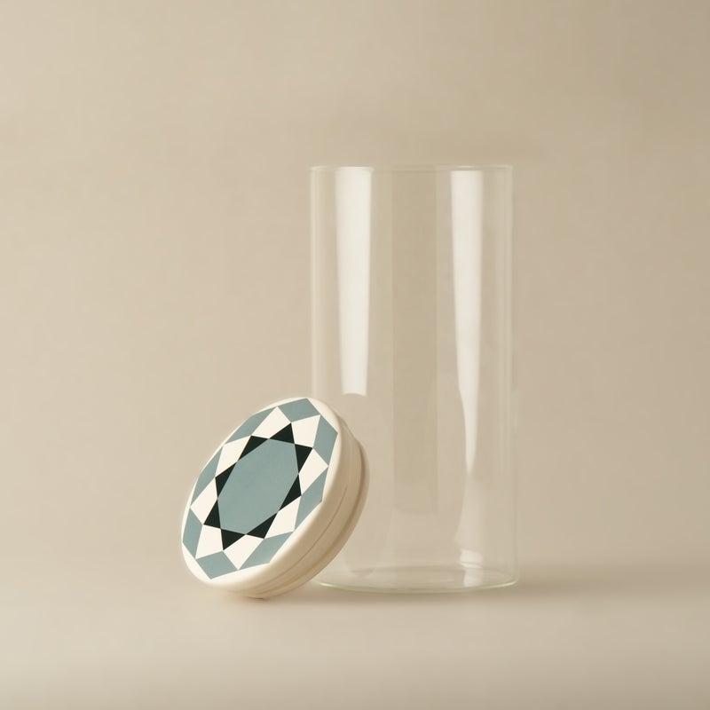 لا ميسا برطمان زجاجي مضلع مع غطاء بورسلان مجموعة طيبة، بيج 10*15سم - Image 1