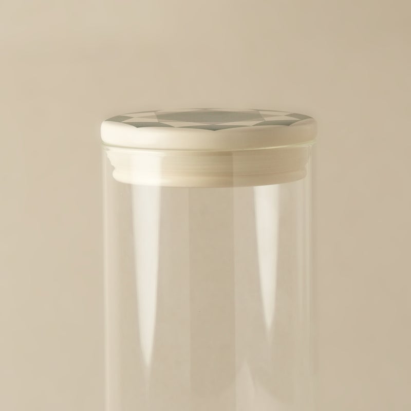 لا ميسا برطمان زجاجي مضلع مع غطاء بورسلان مجموعة طيبة، بيج 10*15سم - Image 4