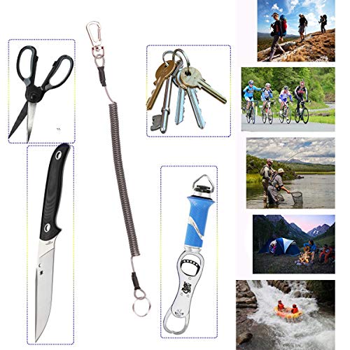 BB Hapeayou Fishing Lanyard (7Pcs) Safety Retractable Coiled Tether with Carabiner and Split Ring for Pliers, Boating, Tools(Black) - Image 4