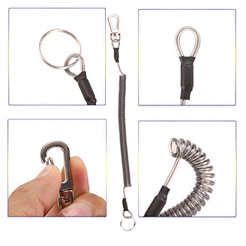 BB Hapeayou Fishing Lanyard (7Pcs) Safety Retractable Coiled Tether with Carabiner and Split Ring for Pliers, Boating, Tools(Black) - Image 5
