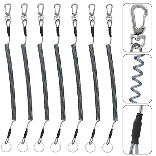 BB Hapeayou Fishing Lanyard (7Pcs) Safety Retractable Coiled Tether with Carabiner and Split Ring for Pliers, Boating, Tools(Black) - Image 1
