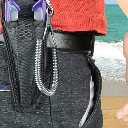 BB Hapeayou Fishing Lanyard (7Pcs) Safety Retractable Coiled Tether with Carabiner and Split Ring for Pliers, Boating, Tools(Black) - Image 2