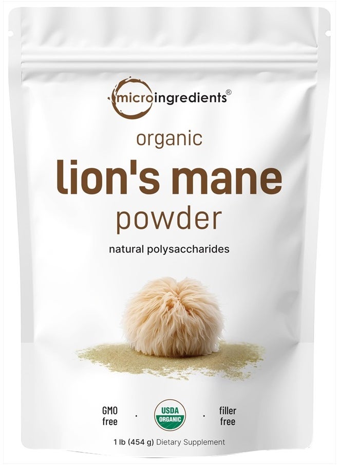 Micro Ingredients - Organic Lions Mane Mushroom Supplement Powder, 16 Ounce | Natural Superfood for Brain, Energy, & Immune Health | Non-GMO Vegan - Image 1