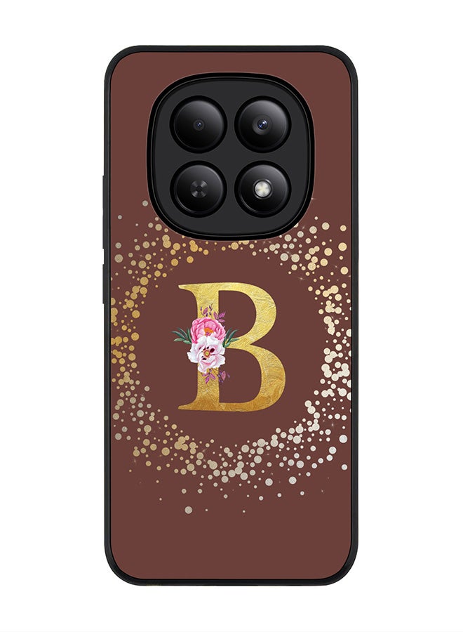 For Xiaomi Redmi Note 15 4G Case,Slim fit Camera Protection, Shockproof Thin Phone cover  - Custom Monogram Floral - B  (Brown )