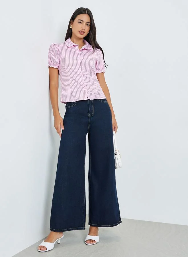 Styli Striped Gathered cuffs, fitted Y2K shirt
