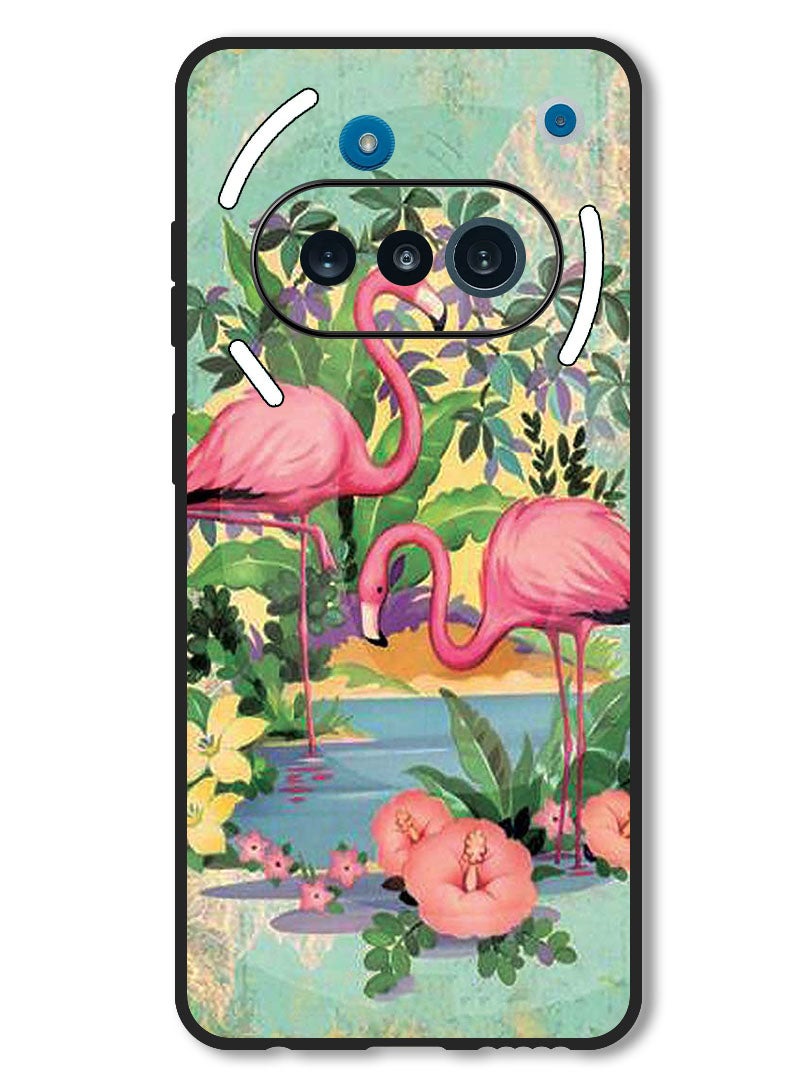 Theodor Case Compatible with Nothing Phone 3a Protection Shockproof Bumper Cover Pink Flamingoes - Image 1