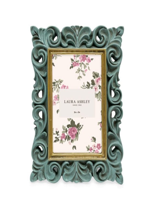 لورا أشلي إطار صور من لورا آشلي، مقاس 2x3، لون أزرق فاتح مع ذهبي، بتصميم لفائف راتنجية عتيقة الطراز، بإطار رفيع، أفقي وعمودي، مناسب للعرض على الطاولة أو الحائط، ديكور منزلي (2x3، أزرق فاتح مع ذهبي) - Image 2