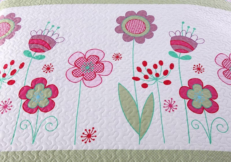 MarCielo 3 Piece Kids Bedspread Quilts Set Throw Blanket for Teens Girls Bed Printed Bedding Coverlet, Full Size, Purple Floral Striped (Full) - Image 5