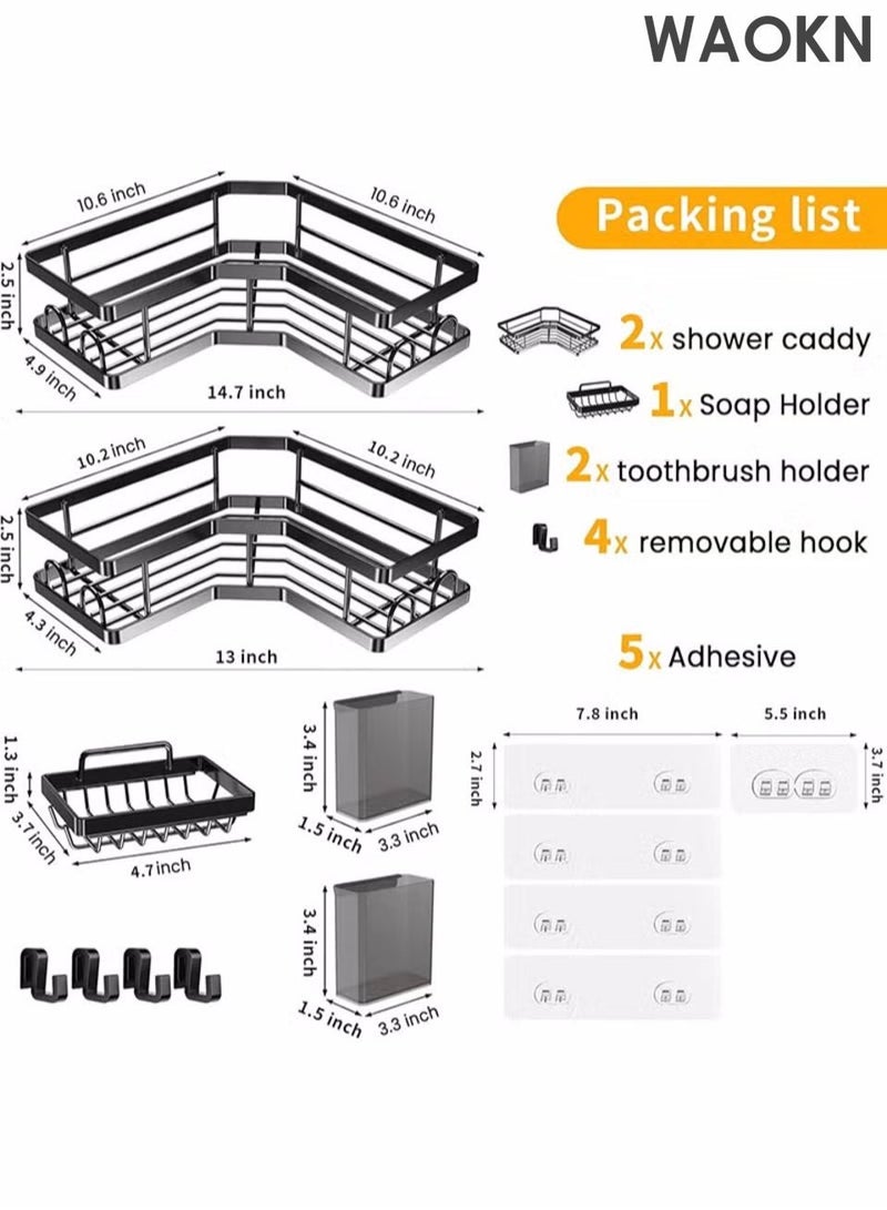 دبليو أيه أو كي أن رف تخزين الحمام ، رف ملحقات الحمام ، يستخدم لتخزين مطبخ الحمام ، رف الحمام غير المحفور رف غرفة الاستحمام الزاوية ، مع الخطاف ، يمكن منع معجون الأسنان ، فرشاة الأسنان ، صندوق الصابون ، مستحضرات التنظيف ، إلخ.  (مجموعة خمس قطع أسود) - Image 2