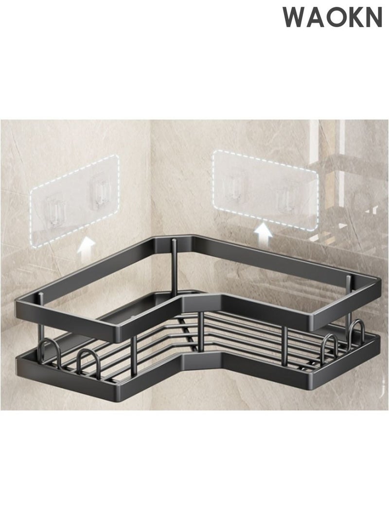 دبليو أيه أو كي أن رف تخزين الحمام ، رف ملحقات الحمام ، يستخدم لتخزين مطبخ الحمام ، رف الحمام غير المحفور رف غرفة الاستحمام الزاوية ، مع الخطاف ، يمكن منع معجون الأسنان ، فرشاة الأسنان ، صندوق الصابون ، مستحضرات التنظيف ، إلخ.  (مجموعة خمس قطع أسود) - Image 4