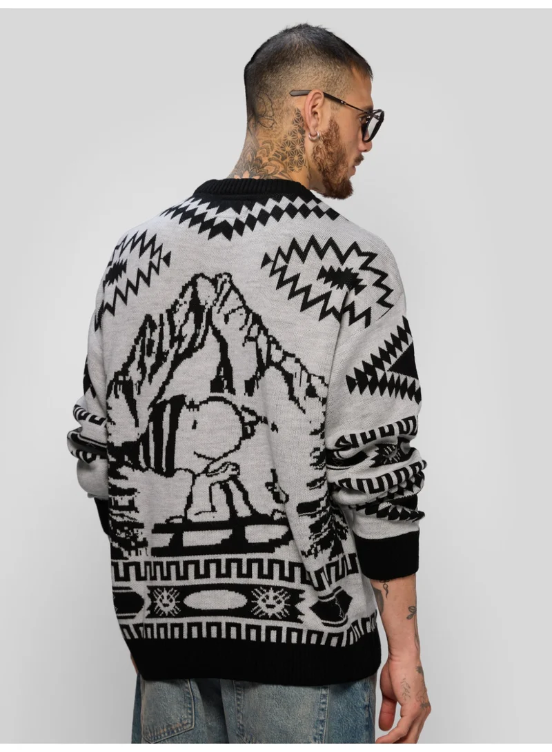 The Souled Store  The Souled Store Men Peanuts Grey Embroidered Oversized Pullovers for Men | Best Price UAE