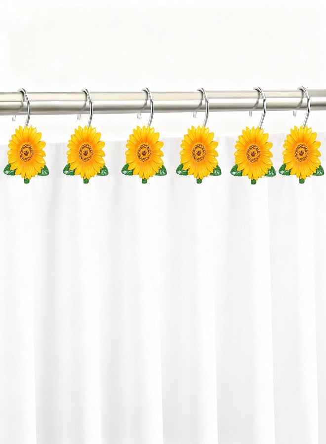 EleCharm Unique Shower Curtain Hooks, Art Home Decorative Shower Curtain Rings Anti-Rust Shower Hooks Bathroom Hangers Accessories (Yellow Sunflower Hook) - Image 3