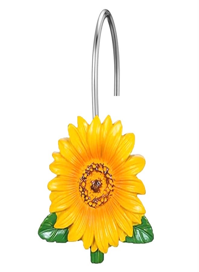 EleCharm Unique Shower Curtain Hooks, Art Home Decorative Shower Curtain Rings Anti-Rust Shower Hooks Bathroom Hangers Accessories (Yellow Sunflower Hook) - Image 1