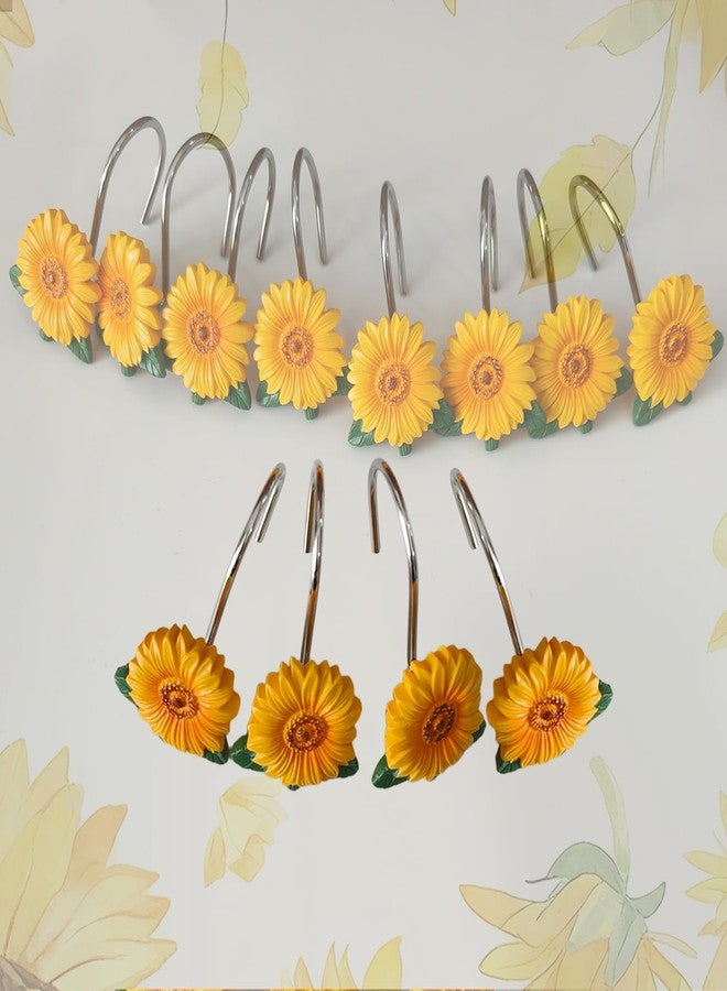 EleCharm Unique Shower Curtain Hooks, Art Home Decorative Shower Curtain Rings Anti-Rust Shower Hooks Bathroom Hangers Accessories (Yellow Sunflower Hook) - Image 4