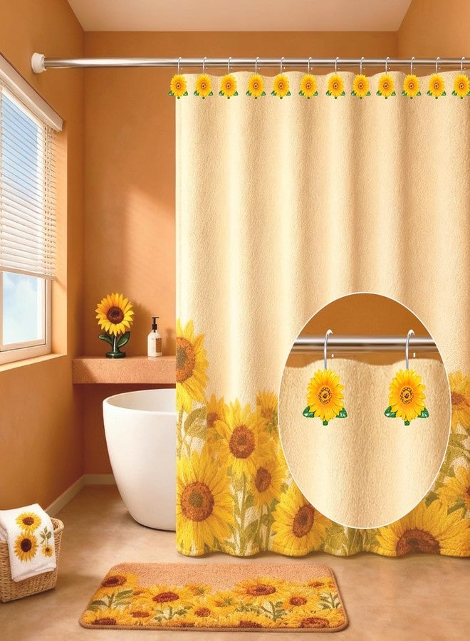 EleCharm Unique Shower Curtain Hooks, Art Home Decorative Shower Curtain Rings Anti-Rust Shower Hooks Bathroom Hangers Accessories (Yellow Sunflower Hook) - Image 5