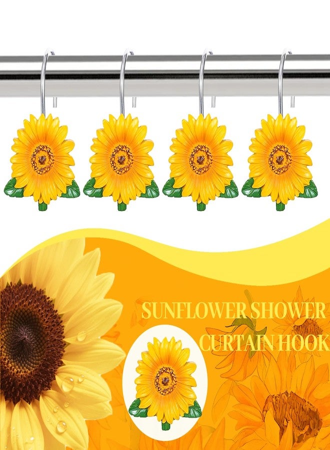EleCharm Unique Shower Curtain Hooks, Art Home Decorative Shower Curtain Rings Anti-Rust Shower Hooks Bathroom Hangers Accessories (Yellow Sunflower Hook) - Image 2