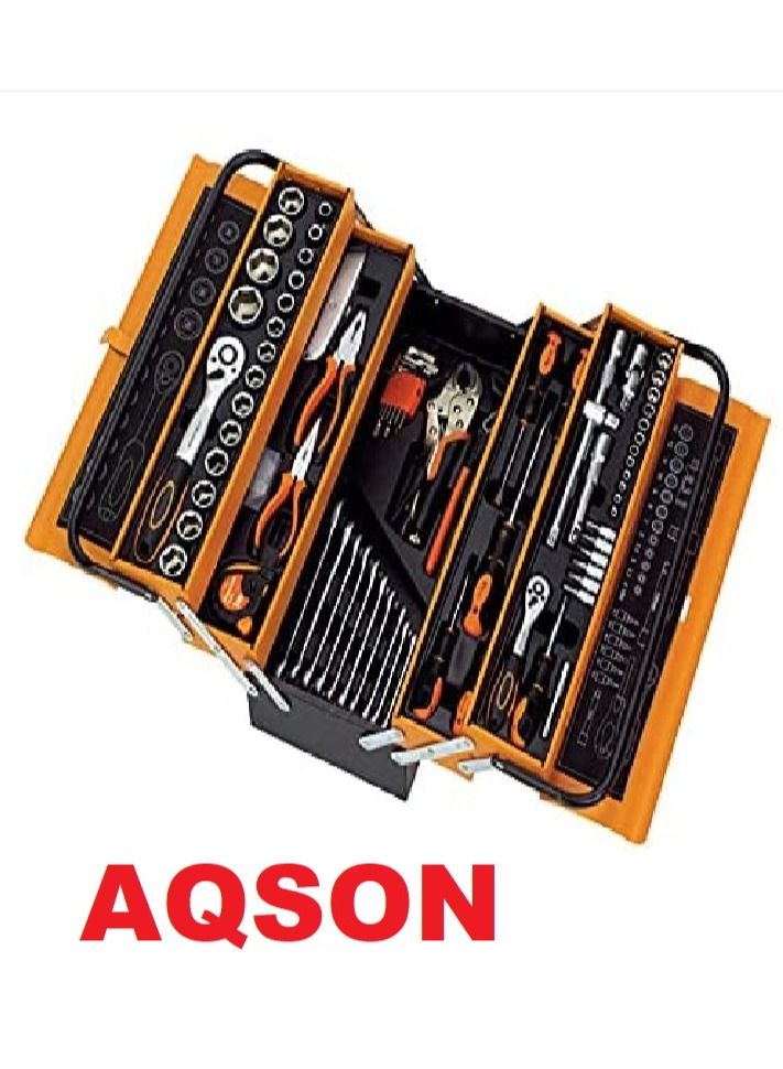 AQSON metal box tools set 85pcs Portable metal multi-function household car foldable - Image 1