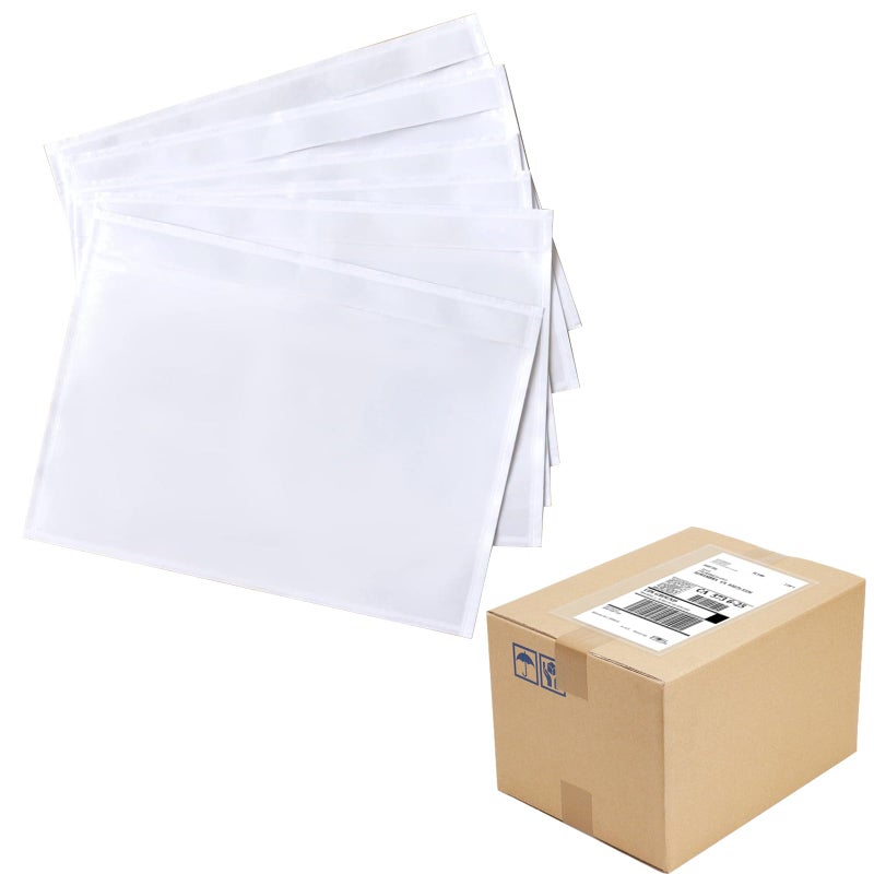 FungLam 100 Pack 7.5" x 5.5" Clear Self-Adhesive Top Loading Packing List/Shipping Label Envelopes Pouches - Image 1