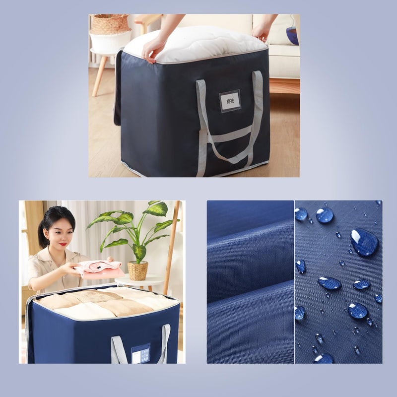 Kuber Industries Storage Bag Foldable Storage Bag Moisture Proof Wardrobe Organizer Underbed Storage Bag for BlanketClothes Travel Moving Bag with Handle S ZH013BU Blue - Image 4