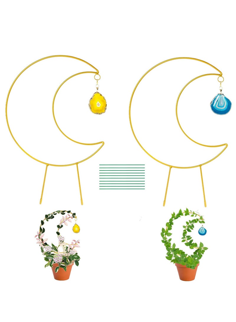 SYOSI Small Metal Trellis for Potted Plants, 2 Pcs Gold Moon Trellis, Mini Trellis for Potted Plants Support with 10 Ties and 2 Random Pendant, Metal Plant Trelli for Potted Plant Hoya Pothos Flower  - Image 1