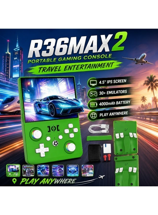 R36MAX 2 Retro Handheld Game Console – 4.5” IPS HD Portable Gaming Device, 1.5GHz High-Performance CPU, Supports 30+ Emulator Systems, Classic Retro Games Player, 4000mAh Long Battery, Green Edition - Image 5