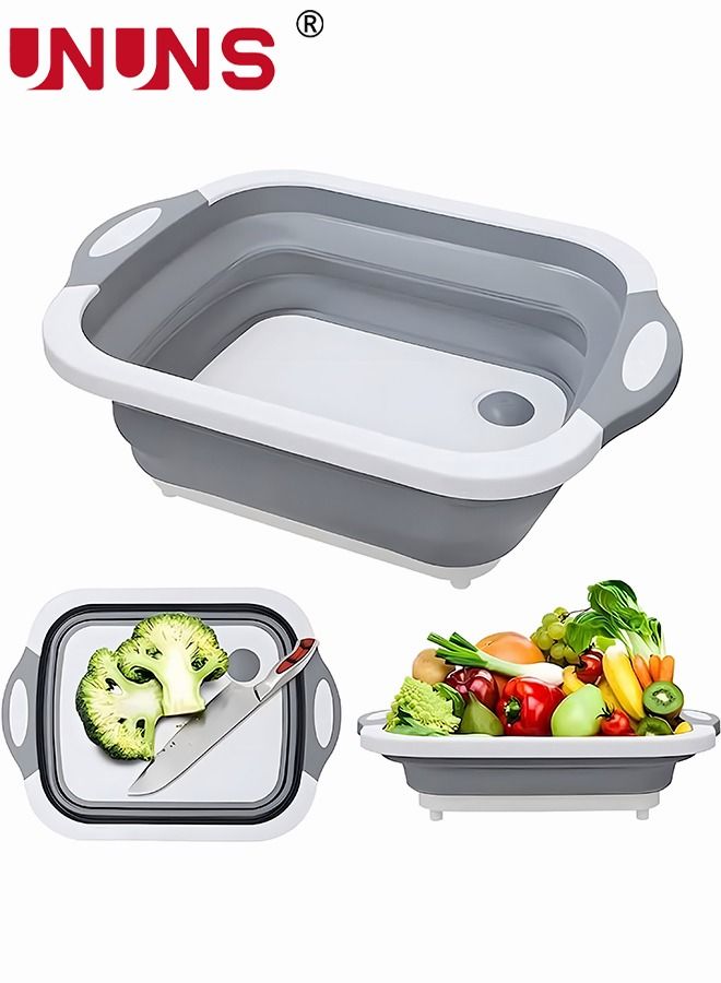 UNUNS Collapsible Cutting Board,3-in-1 Foldable Chopping Board With Colander,Collapsible Picnic Bucket With Handle,Silicone Dish Tub,Kitchen Washing Basket,Storage Bin For Outdoor/Garden/BBQ/Picnic/Home  - Image 1