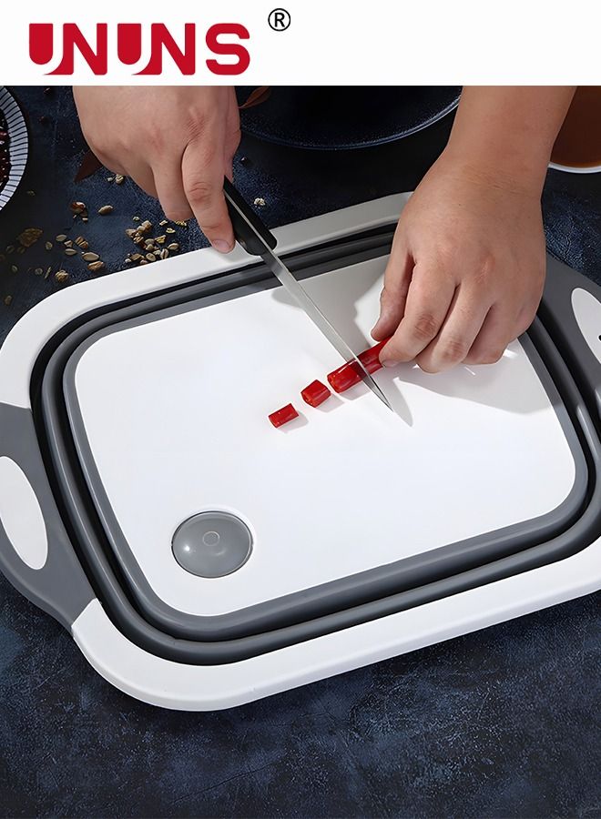 UNUNS Collapsible Cutting Board,3-in-1 Foldable Chopping Board With Colander,Collapsible Picnic Bucket With Handle,Silicone Dish Tub,Kitchen Washing Basket,Storage Bin For Outdoor/Garden/BBQ/Picnic/Home  - Image 2