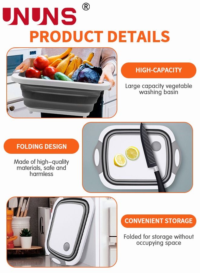 UNUNS Collapsible Cutting Board,3-in-1 Foldable Chopping Board With Colander,Collapsible Picnic Bucket With Handle,Silicone Dish Tub,Kitchen Washing Basket,Storage Bin For Outdoor/Garden/BBQ/Picnic/Home  - Image 3