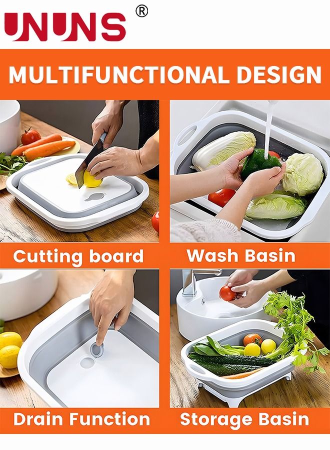UNUNS Collapsible Cutting Board,3-in-1 Foldable Chopping Board With Colander,Collapsible Picnic Bucket With Handle,Silicone Dish Tub,Kitchen Washing Basket,Storage Bin For Outdoor/Garden/BBQ/Picnic/Home  - Image 5