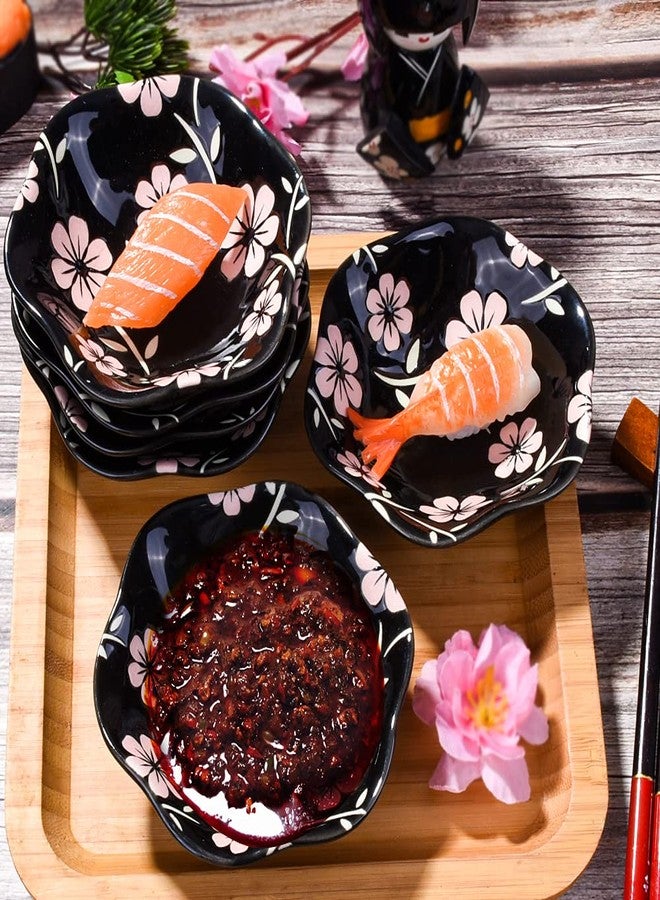 Whitenesser Japanese Black Sakura Soy Sauce Dish for Sushi, Porcelain Dipping Bowls Sauce Cups Set of 6 - Image 2