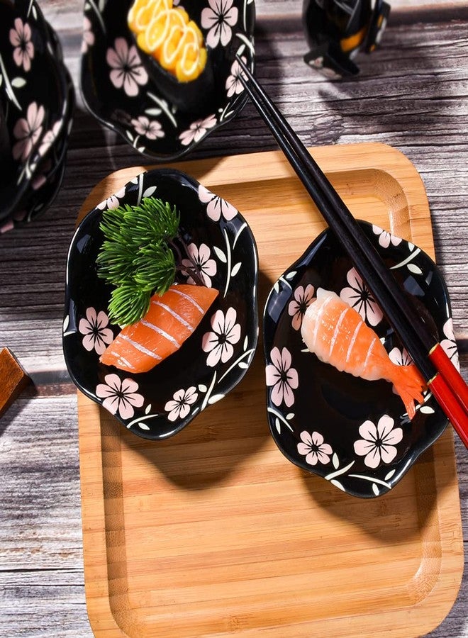 Whitenesser Japanese Black Sakura Soy Sauce Dish for Sushi, Porcelain Dipping Bowls Sauce Cups Set of 6 - Image 3