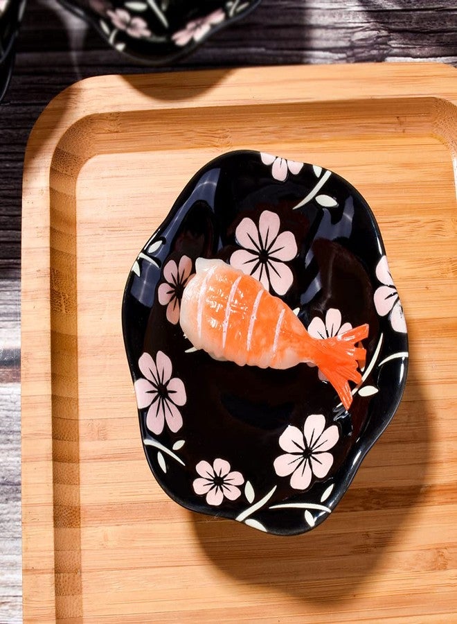 Whitenesser Japanese Black Sakura Soy Sauce Dish for Sushi, Porcelain Dipping Bowls Sauce Cups Set of 6 - Image 4