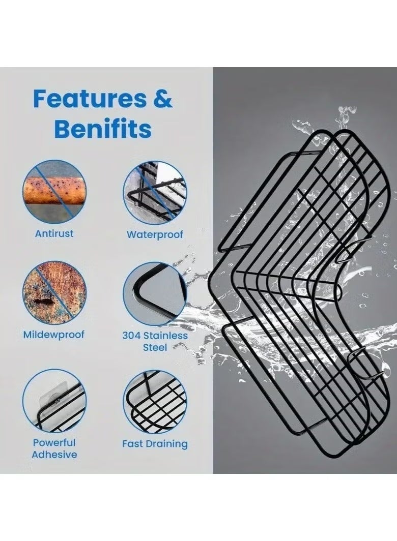 Metal bathroom corner shelf with rust-resistant adhesive sticker with a basket design to prevent water from accumulating in it to organize all bathroom accessories. Painted with high-quality paint - Image 3